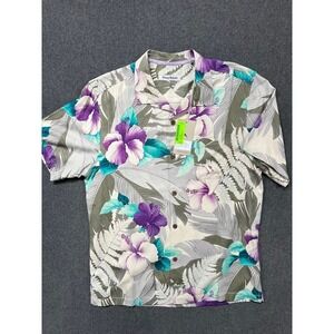 #A033 Tommy Bahama Mens Medium NWT 100% Silk Camp Shirt Purple Hibiscus Tropical